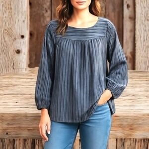 Lee Shape Illusions Peasant Blouse, Yoke Collar Gray-blue Stripes Relaxed XXXL